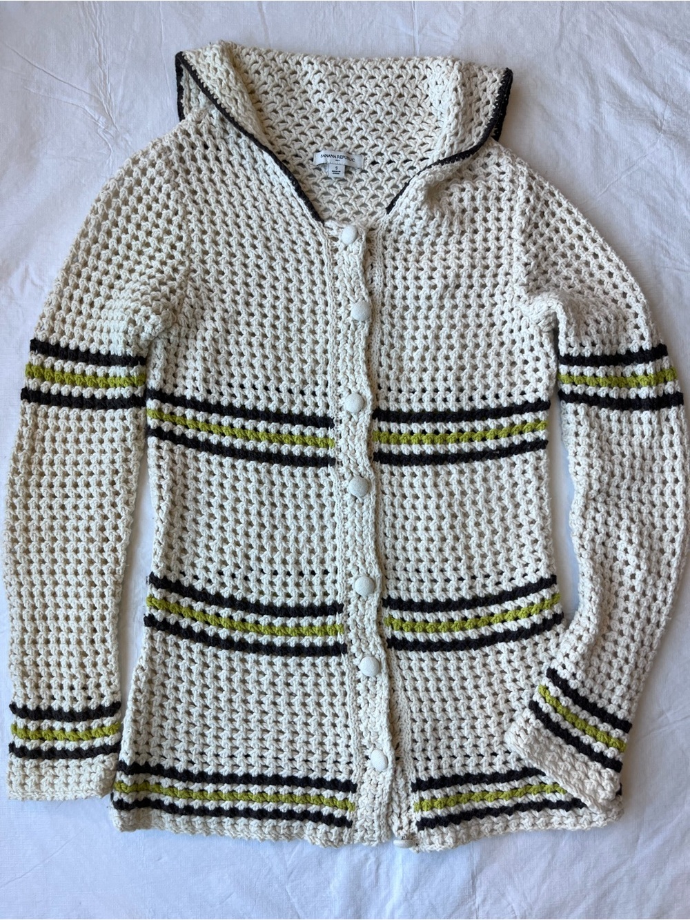 Banana Republic Chunky Wool Knit Crochet Sweater Cardigan